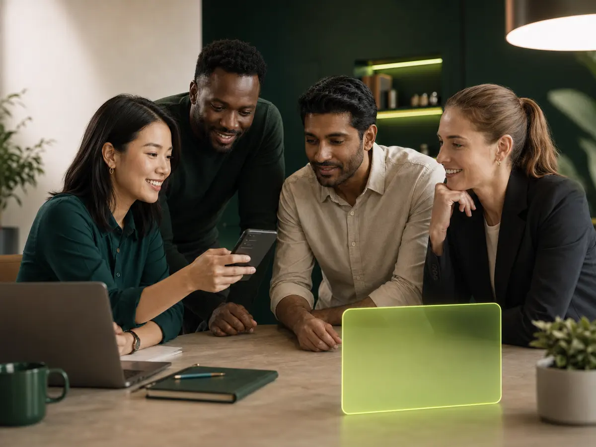 A team reviewing Paysavo together, with a Paysavo virtual card
